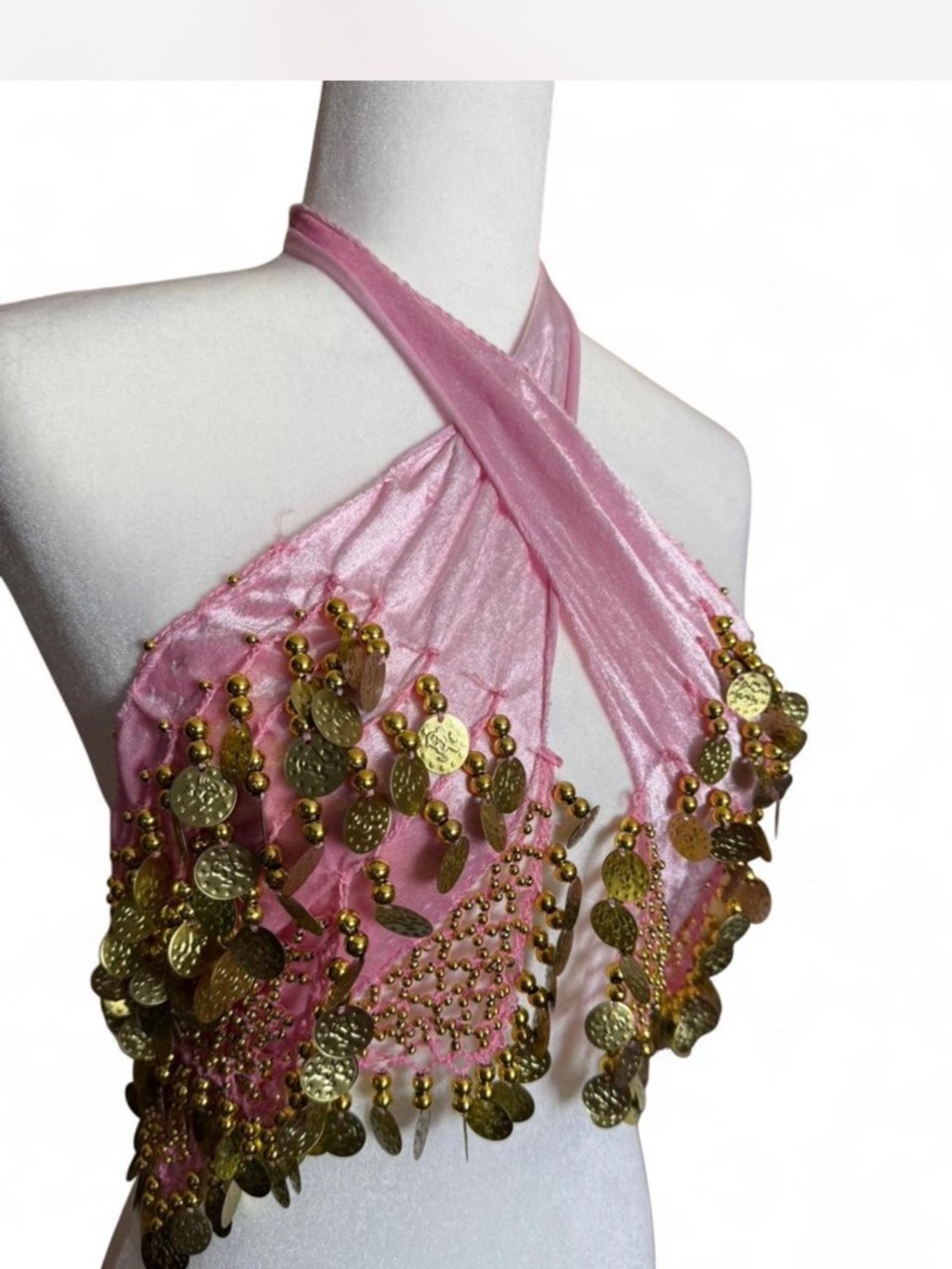 Pink Coin-Trim Halter Scarf Top Belt- Women Accessories
